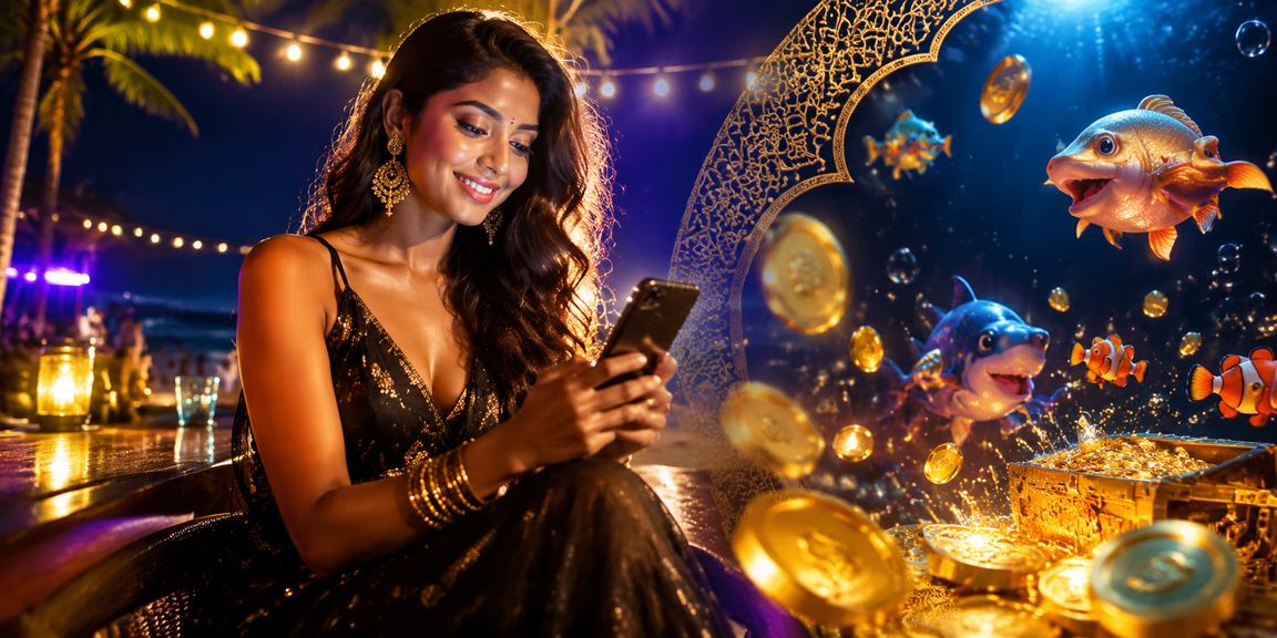 Indian player enjoying mobile casino gaming at beach